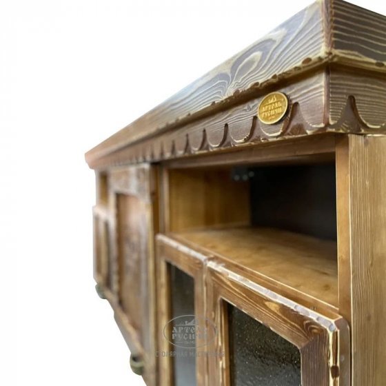 Навесной шкафчик для посуды под старину из массива дерева |коллекция «Суздальская»
