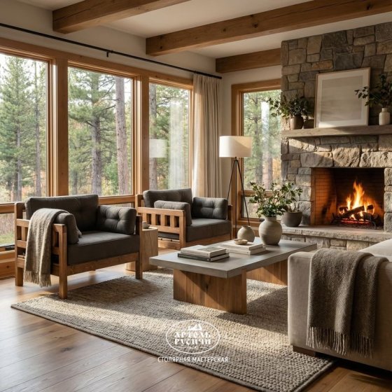 Кресло из массива дерева с мягкими подушками «Русский лофт» 