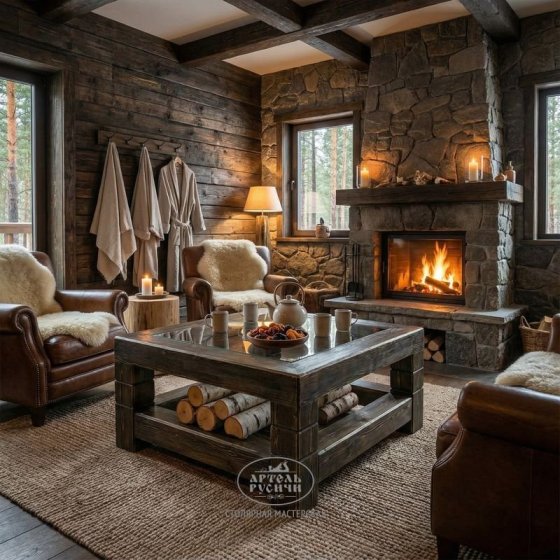 Журнальный столик в стиле лофт из массива северной сосны «Суздальский» 