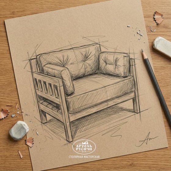 Кресло из массива дерева с мягкими подушками «Русский лофт» 