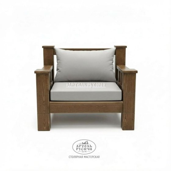 Кресло «Суздальское» в стиле лофт из массива северной сосны с подушками 