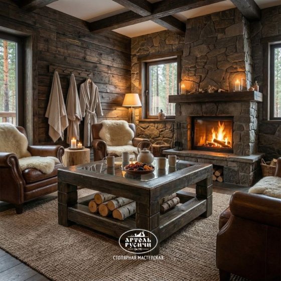 Журнальный столик в стиле лофт из массива северной сосны «Суздальский» 