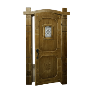 Деревянная арочная дверь под старину «Суздальская» из массива сосны с окном 