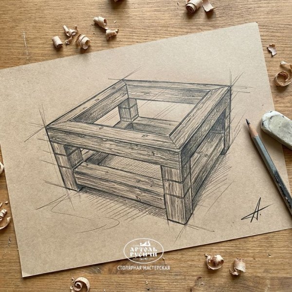 Журнальный столик в стиле лофт из массива северной сосны «Суздальский» эскиз