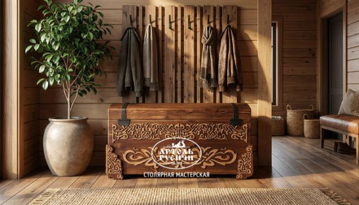 Сундук из массива северной сосны с резьбой