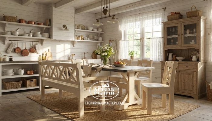 Обеденная группа из массива дерева в стиле прованс