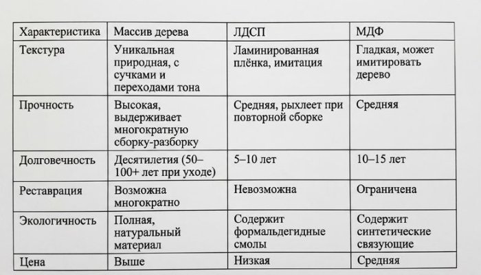 Сравнительная таблица