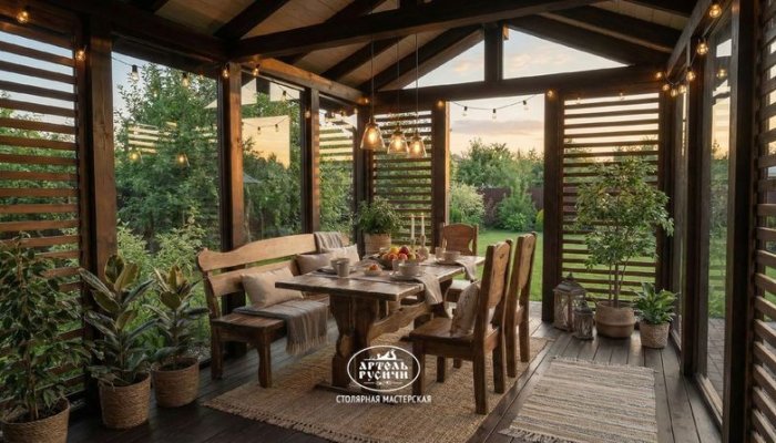 Мебель из массива дерева для беседки загородного дома. Коллекция "Псковская"