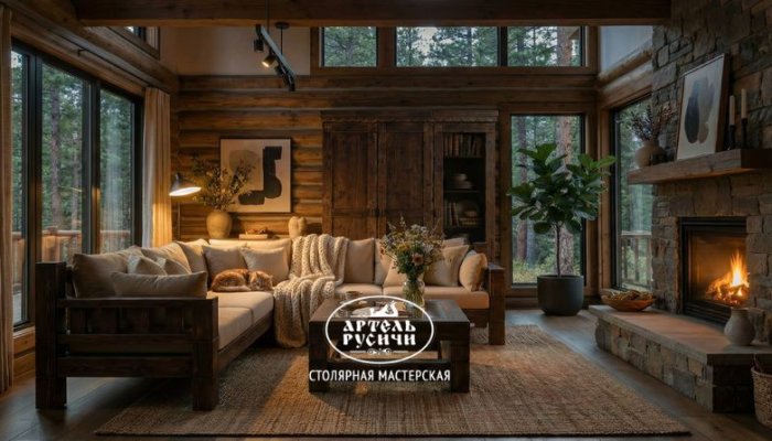 Деревянная мебель в интерьере гостиной
