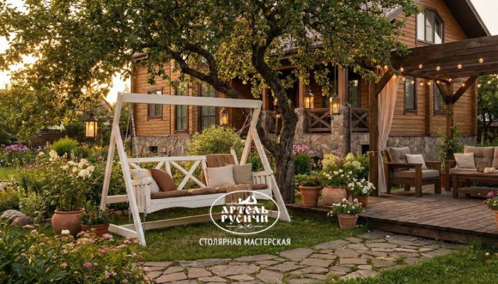 "Курортные" садовые качели из массива северной сосны