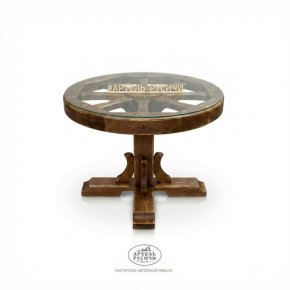 Круглый стол под старину - колесо от телеги «Ямщик» со стеклом