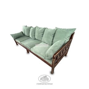 Уличный диван-скамья «Русский лофт» из массива дерева под старину с подушками