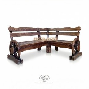 Дизайнерская садовая угловая скамейка премиум-класса с колесами от телеги «Ямщик» 