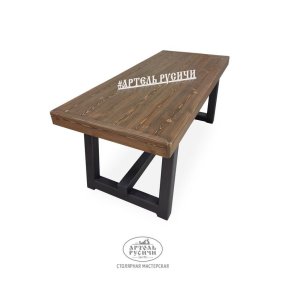 Деревянный стол в стиле лофт с металлическим подстольем