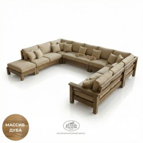 П-образный диван из массива дуба с мягкими подушками