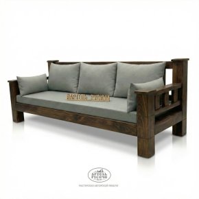 Прямой диван «Суздальский» из массива дерева в стиле лофт с мягкими подушками