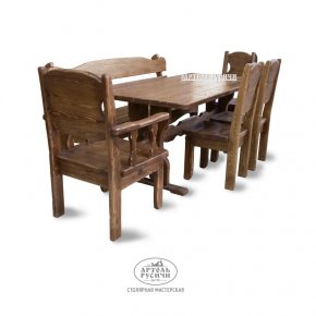 Обеденная группа под старину «Псковская» | стол, скамья, кресло и 3 стула