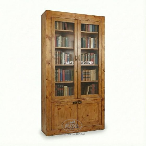Шкаф из массива дерева со стеклянными дверцами для книг и коллекций