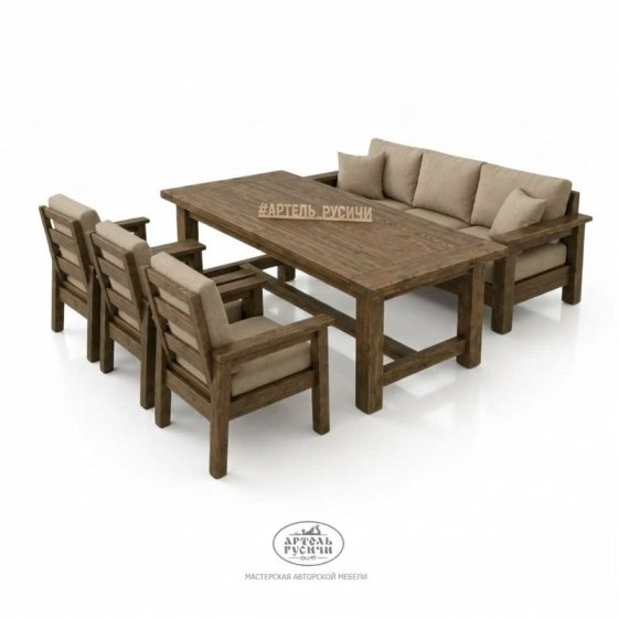 Комплект мебели из массива северной сосны в стиле кантри для бани и террасы