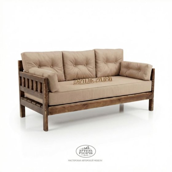 Диван из массива сосны под старину «Русский лофт» с подушками 