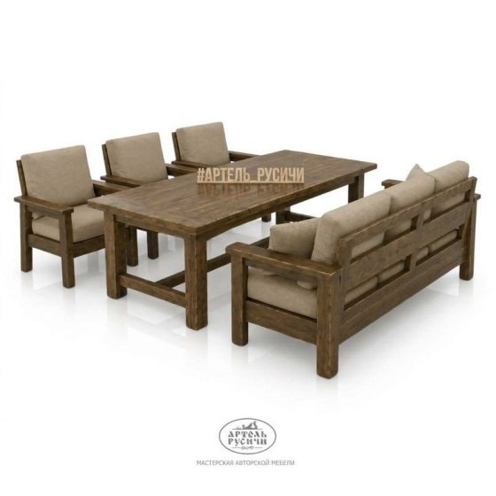 Комплект мебели из массива северной сосны в стиле кантри для бани и террасы