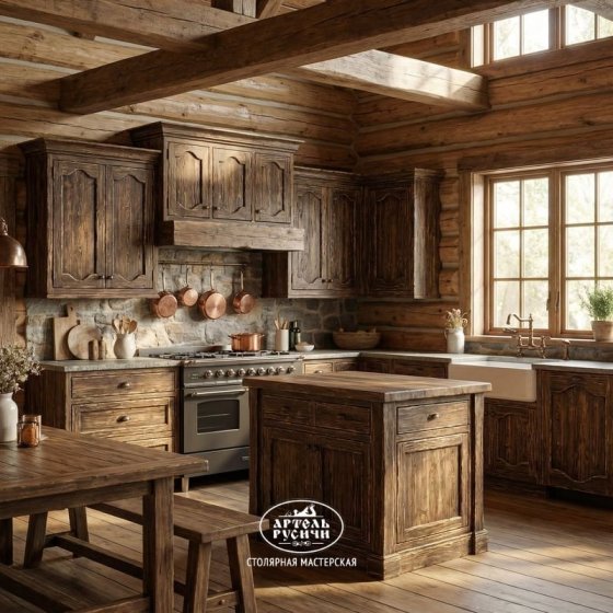 Фасады из массива сосны для кухни на даче и зоны барбекю