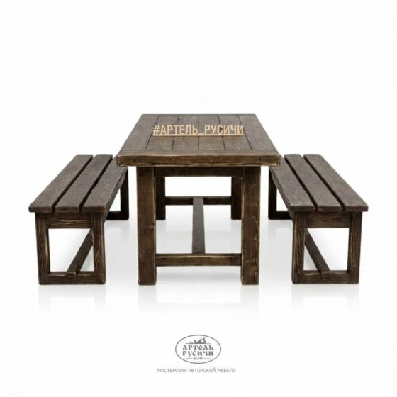 Обеденная группа в стиле кантри: стол и две лавки из массива северной сосны