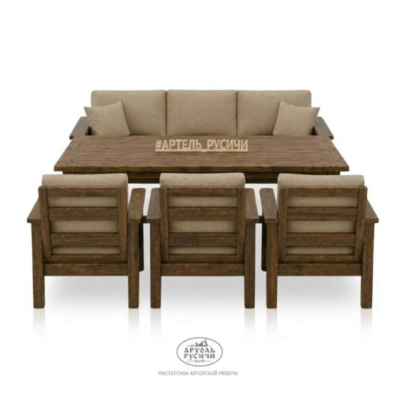 Комплект мебели из массива северной сосны в стиле кантри для бани и террасы