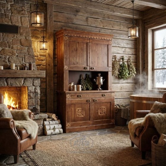 Деревянный буфет под старину в русском стиле «Суздальский»