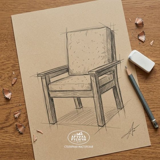 Стул из массива дерева с подлокотниками и мягкими подушками в стиле кантри