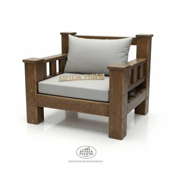 Кресло «Суздальское» в стиле лофт из массива северной сосны с подушками 