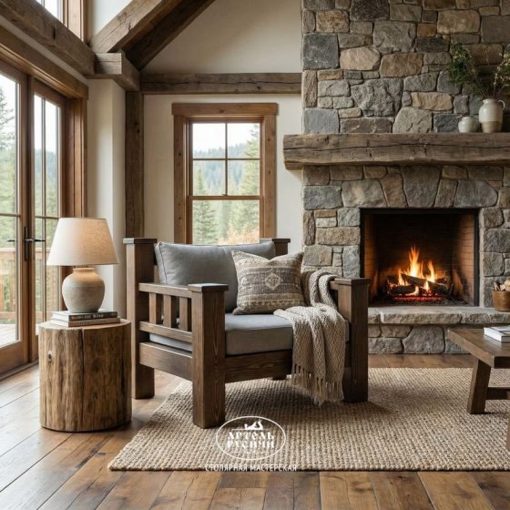 Кресло «Суздальское» в стиле лофт из массива северной сосны с подушками 