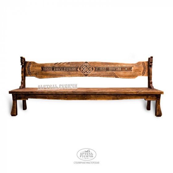 Элитная дизайнерская скамья под старину из дерева с резьбой «Драккар»
