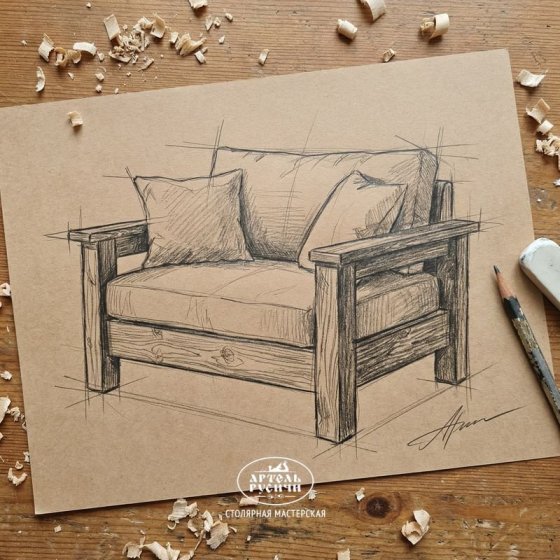 Кресло из массива северной сосны с мягкими подушками в стиле кантри