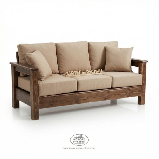 Прямой диван для бани и сауны из массива дерева с мягкими подушками