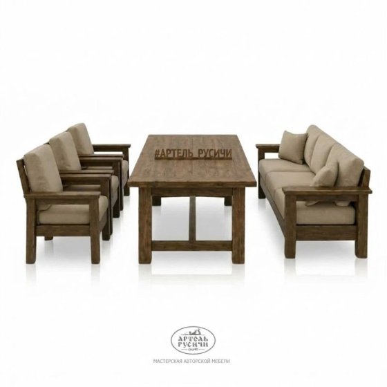 Комплект мебели из массива северной сосны в стиле кантри для бани и террасы