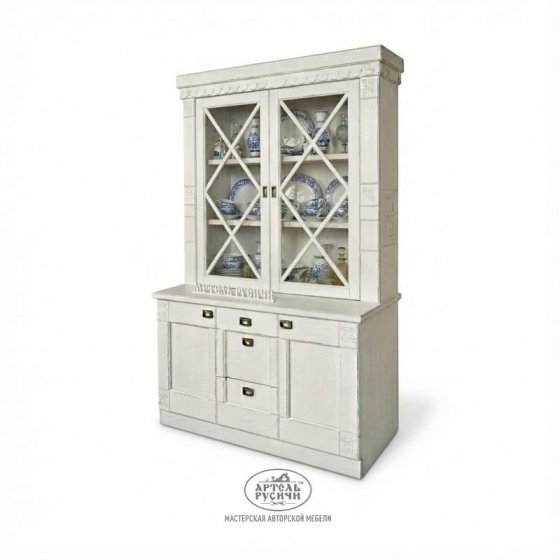 Деревянный буфет для посуды и книг со стеклом 