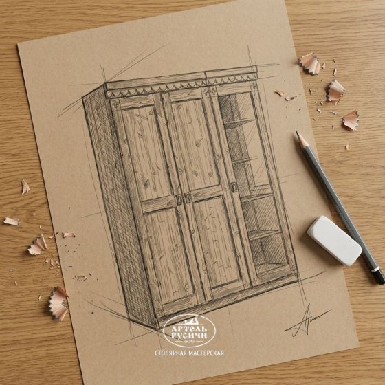 Шкаф с пеналом под старину из массива дерева «Суздальский» 