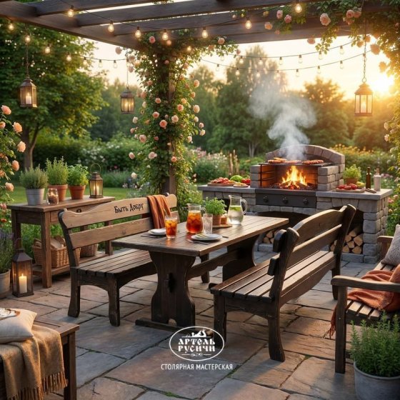 Садовая скамья из дерева под старину «Псковская»