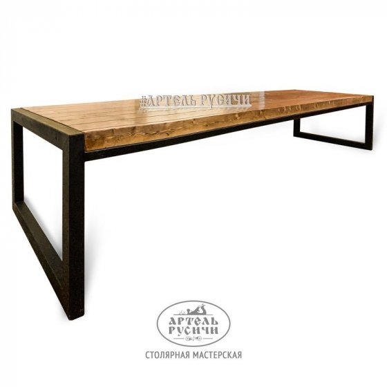 Большой обеденный стол в стиле лофт из дерева и металла