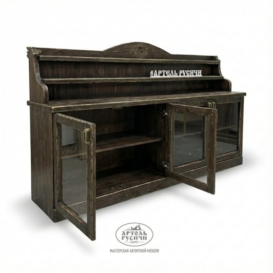 Комод для книг из массива со стеклянными дверцами