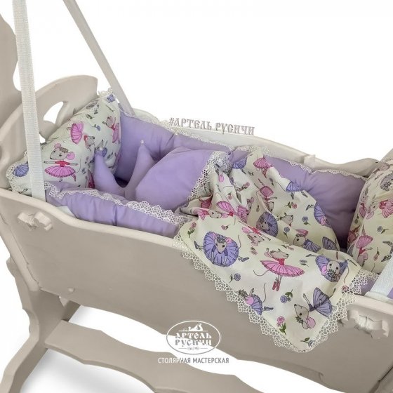 Деревянная люлька – колыбель LuxusBaby в белом винтажном цвете 