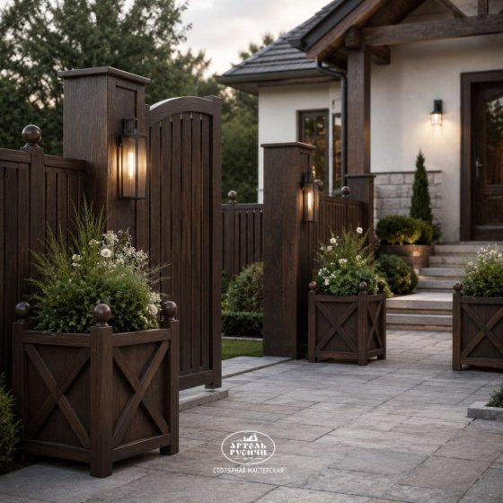 Садовое кашпо из массива дерева с перекрестиями «Прованс»