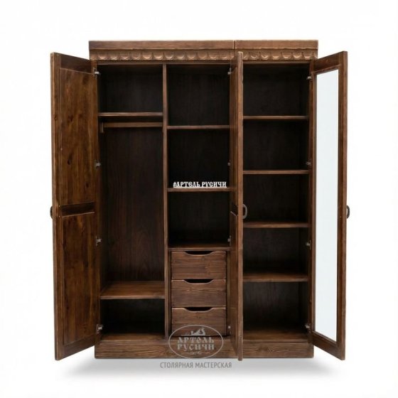 Шкаф с пеналом под старину из массива дерева «Суздальский» 