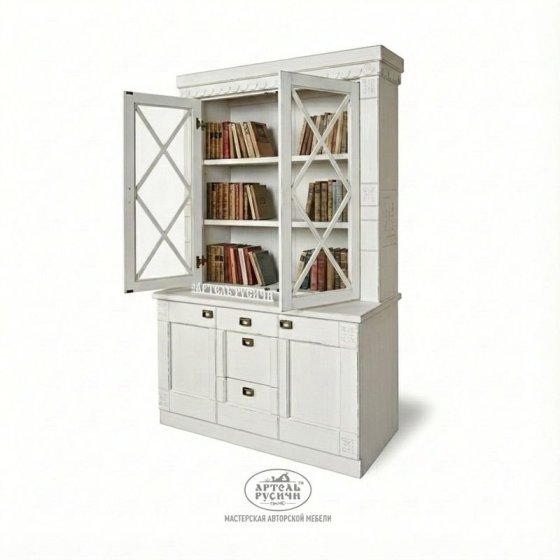 Деревянный буфет для посуды и книг со стеклом 