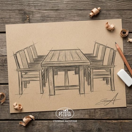 Обеденная группа «Кантри»: стол из массива северной сосны и 6 стульев с подушками и подлокотниками