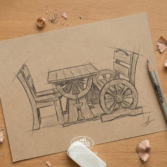 Мебель под старину для кафе на 4 персоны «Ямщик» | Стол, 2 стула и скамья