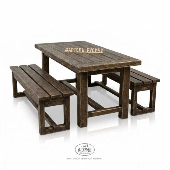 Обеденная группа в стиле кантри: стол и две лавки из массива северной сосны