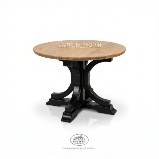 Круглый обеденный стол «Купеческий» с дубовой столешницей и подстольем из массива сосны