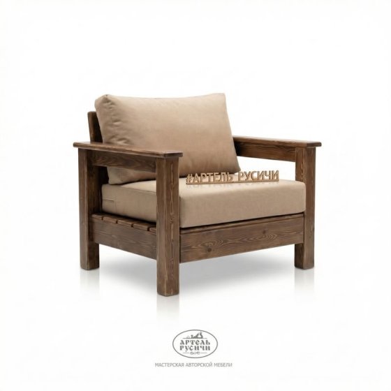 Кресло для бани и сауны из массива дерева с мягкими подушками в стиле кантри